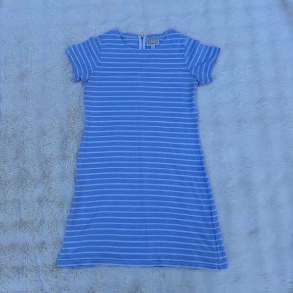 Sail to Sable Dresses & Skirts - Sail to Sable STS Blue White Striped Short Sleeve Shift Dress Large Gold Zipper